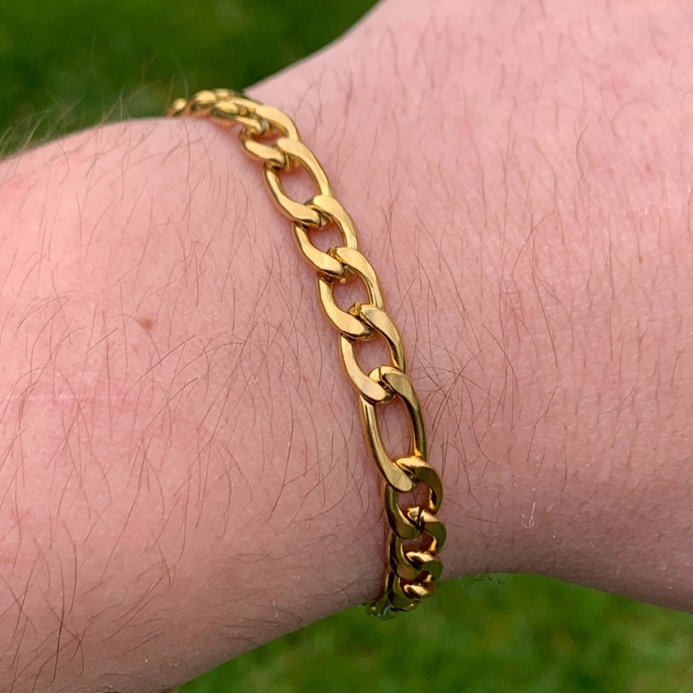 6mm Gold Figaro Bracelet Adjustable
